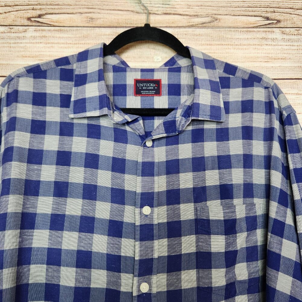 UntuckIt Anderson Long Sleeve Shirt Men's XXL Royal Blue Gray Cotton Linen - Picture 2 of 13